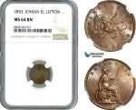 A8/200, Greece, Ionian Islands, British Administration, Lepton 1853, London Mint, KM-34, NGC MS64BN