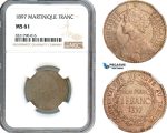 A8/265, Martinique, French Colony, Franc 1897, Ni, KM-41, Old toning, NGC MS61