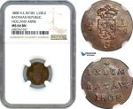 A8/307, Netherlands East Indies, Batavian Republic, 1/2 Duit 1808, Holland Arms,  KM-75, NGC MS64BN