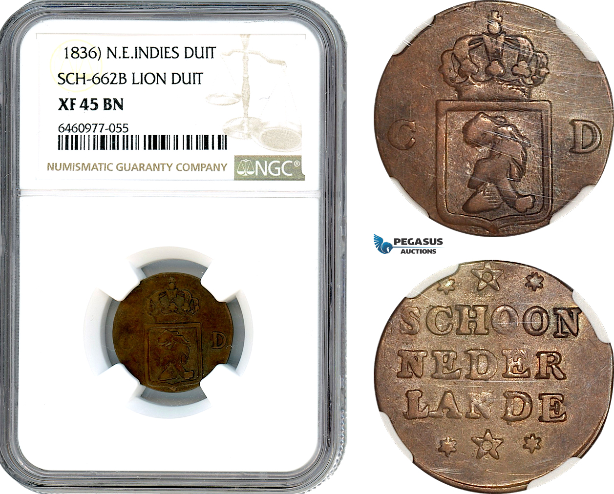A8/312, Netherlands East Indies, Kingdom of the Netherlands, Duit 1836, Sch#662b, Very rare piece, NGC XF45BN