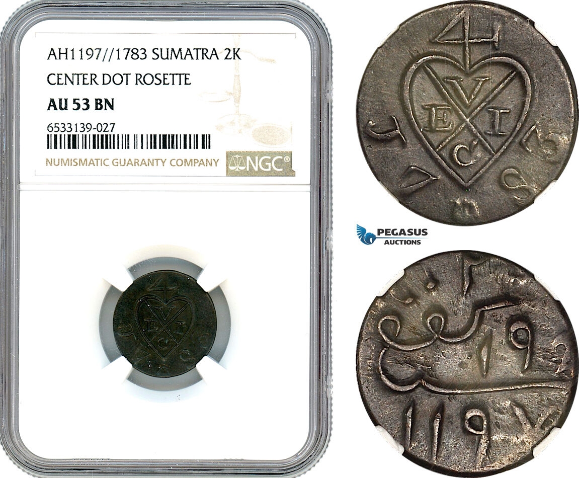 A8/337, Netherlands East Indies, Sumatra, 2 Keping AH1197//1783,  KM-255, NGC AU53BN