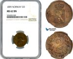 A8/341, Norway, Oscar II, 2 Öre 1899, Kongsberg Mint, Bronze, NM. 109, NGC MS62BN