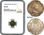 A8/536, Spain, Elizabeth II, Real 1844 S RD, Sevilla Mint, Silver, Cal#315, Old cabinet toning, NGC AU58