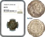 A8/537, Spain, Elizabeth II, 4 Reales 1845 B PS, Barcelona Mint, Silver, Cal#269, Old cabinet toning, NGC AU55, Top Pop, Single finest graded!