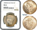 A8/540, Spain, Alfonso XIII, 5 Pesetas 1898 (98) SGV, Madrid Mint, Silver, Cal#109, Light champagne toning, NGC MS62