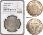 AH226, French Indo-China, 1 Piastre 1947, Paris Mint, Reeded Edge, NGC MS64