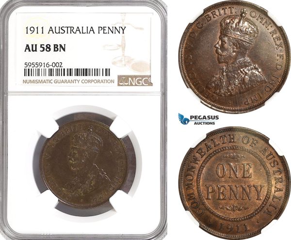 AH272, Australia, George V, 1 Penny 1911, NGC AU58BN