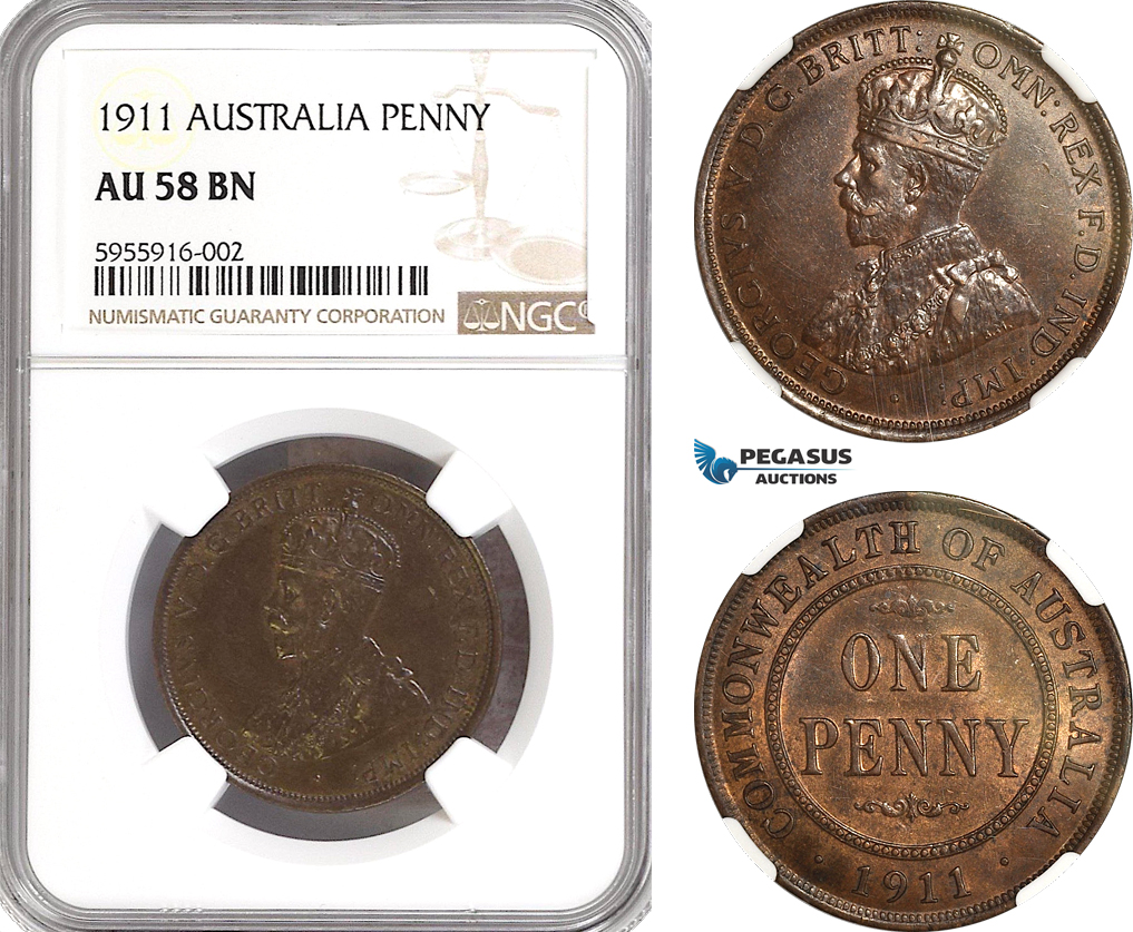 AH272, Australia, George V, 1 Penny 1911, NGC AU58BN