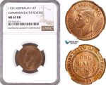 AH273, Australia, George VI, Half Penny 1939, Melbourne Mint, Commonwealth Rev., NGC MS63RB