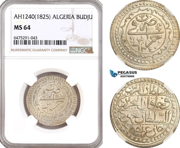 AH31, Algeria (Ottoman Empire) Mahmud II, Budju AH1240 / 1825, Silver, NGC MS64