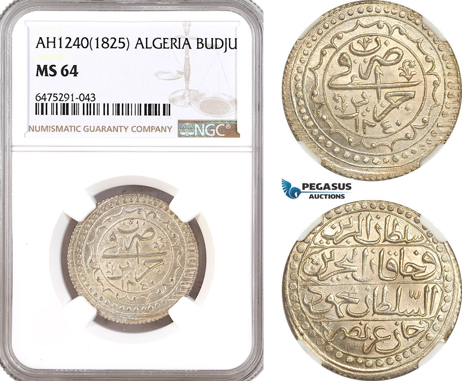 AH31, Algeria (Ottoman Empire) Mahmud II, Budju AH1240 / 1825, Silver, NGC MS64