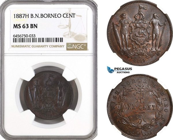 AH35, British North Borneo, 1 Cent 1887 H, Heaton Mint, NGC MS63BN
