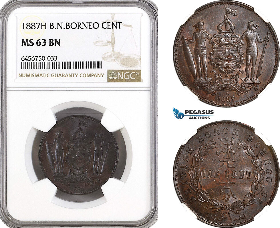 AH35, British North Borneo, 1 Cent 1887 H, Heaton Mint, NGC MS63BN