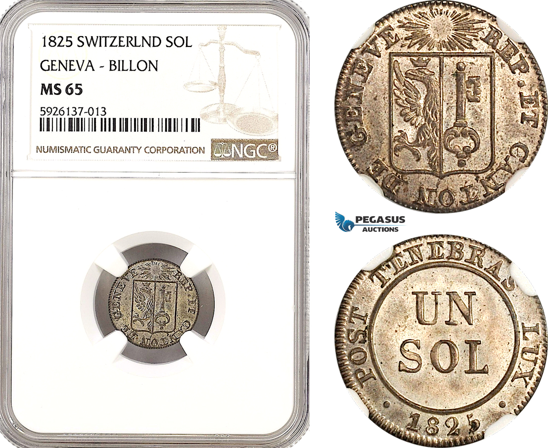 AH363, Switzerland, Geneva, 1 Sol 1825, Billon, NGC MS65