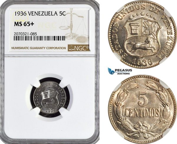 AH366, Venezuela, 5 Centimos 1936, NGC MS65+