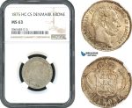 AH385, Denmark, Christian IX, 1 Krone 1875 HC CS, Copenhagen Mint, Silver, NGC MS63