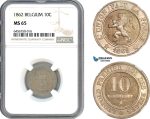 AH516, Belgium, Leopold II, 10 Centimes 1862, Brussels Mint, NGC MS65
