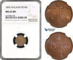 AH55, Finland, Alexander III. of Russia, 1 Penni 1893, Helsinki Mint, NGC MS63BN