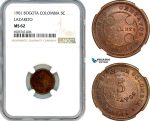 AH550, Colombia, Bogota, 5 Centavos 1901, Lazareto, NGC MS62