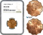 AH553, Cyprus, George VI, 1 Piastre 1949, NGC MS63RB