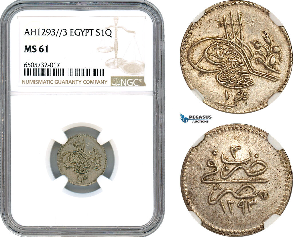 AH555, Ottoman Empire, Egypt, Abdülhamid II, 1 Qirsh AH1293//3, Misr Mint, Silver, NGC MS61