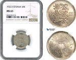 AH562, Estonia, 5 Marka 1922, Berlin Mint, NGC MS63