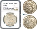 AH659, Iran, Muzaffar al-Din Shah, 5000 Dinars AH1320 (1902) Silver, NGC MS62