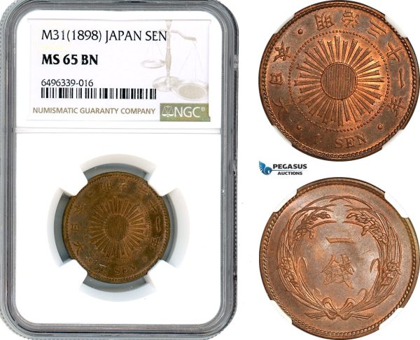 AH674, Japan, Meiji, 1 Sen M31 (1898) NGC MS65BN