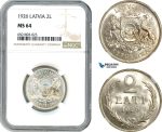 AH680, Latvia, 2 Lati 1926, Silver, NGC MS64
