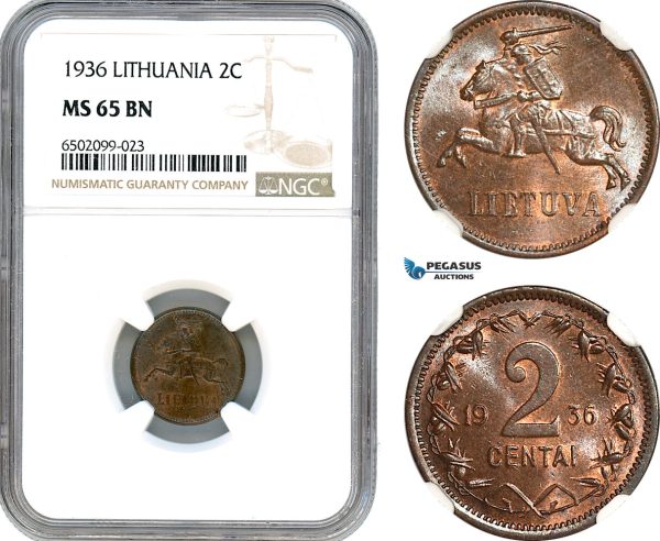 AH688, Lithuania, 2 Centai 1936, NGC MS65BN