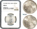 AH702, Nepal, Tribhuvan Bir Bikram Shah, 1 Rupee VS1989 (1932) Silver, NGC MS65
