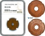 AH722, Palestine, 10 Mils 1943, London Mint, NGC MS63BN
