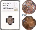 AH79, Latvia, 2 Santimi 1922, Huguenin Mint, NGC MS64BN