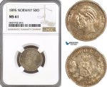 AH95, Norway, Oscar II, 50 Ore 1895, Kongsberg Mint, Silver, NGC MS61