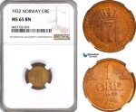 AH96, Norway, Haakon VII, 1 Ore 1932, Kongsberg Mint, NGC MS65BN