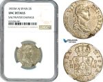 AI001, Spain, Ferdinand VII, 2 Reales 1833 M AJ, Madrid Mint, Silver, NGC UNC Det.
