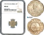 AI038, British West Africa, George V, 3 Pence 1917 H, Heaton Mint, Silver, NGC MS64, Pop 1/1