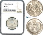 AI083, Latvia, 2 Lati 1926, London Mint, Silver, NGC MS64