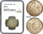 AI086, Peru, 1/2 Sol 1924 GM, Lima Mint, Silver, NGC MS63