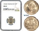 AI127, Yugoslavia, Alexander I, 50 Para 1925 B, Brussels Mint, NGC MS65