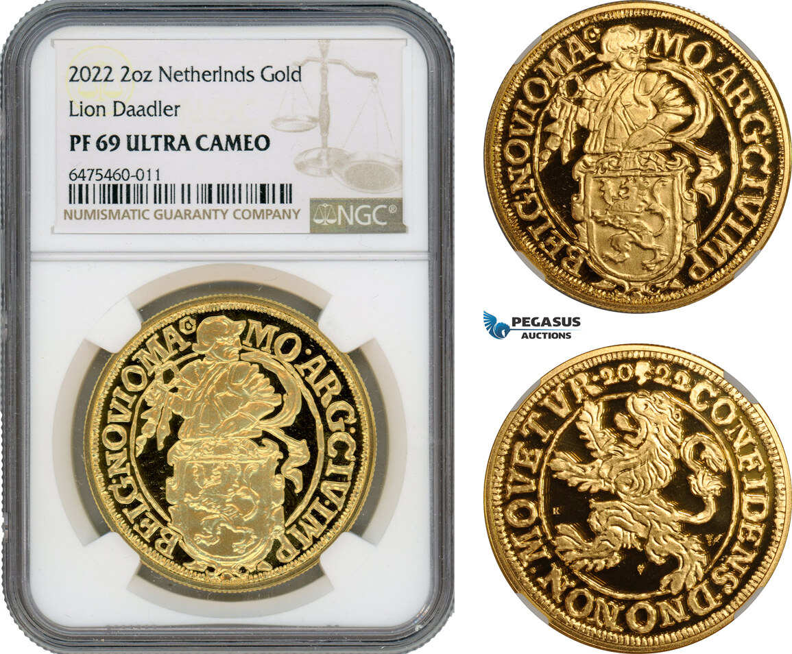 AI196, Netherlands, Holland, Lion Daalder (Dollar) Medal (2 oz) 2022 R, Houten Mint, Gold KM# -, Mintage 10pcs, This #8, NGC PF69 Ultra Cameo, includes COA+ Original box!