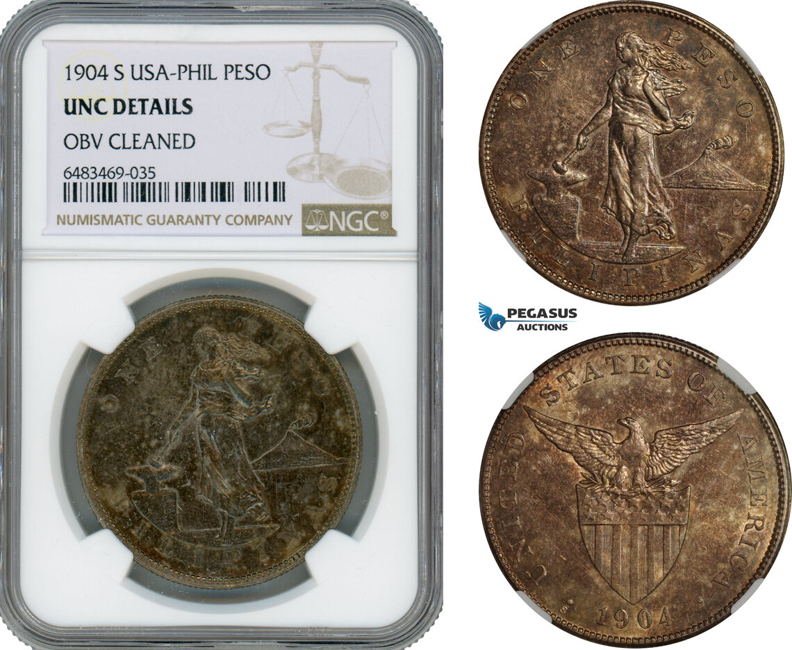AI199, Philippines (US Administration) Peso 1904 S, San Francisco Mint, Silver, NGC UNC Det.