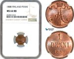 AI231, Finland, Alexander III. of Russia, 1 Penni 1888, Helsinki Mint, NGC MS64RB