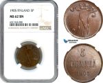 AI232, Finland, Nicholas II. of Russia, 5 Penniä 1908, Helsinki Mint, NGC MS62BN