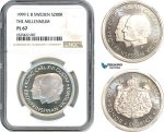 AI307, Sweden, Carl XVI Gustaf, 200 Kronor 1999 EB, The Millennium, Silver, NGC PL67