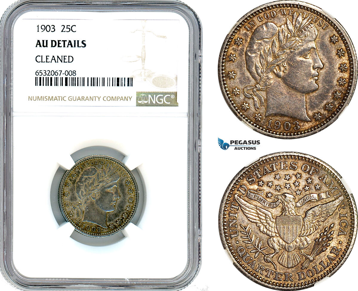 AI380, United States, Barber Quarter (25C.) 1903, Philadelphia Mint, Silver, NGC AU Det.