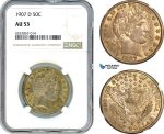 AI386, United States, Barber Half Dollar (50C.) 1907 D, Denver Mint, Silver, NGC AU53