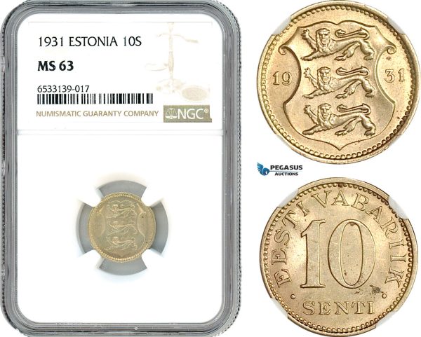 AI433, Estonia, 10 Senti 1931, NGC MS63
