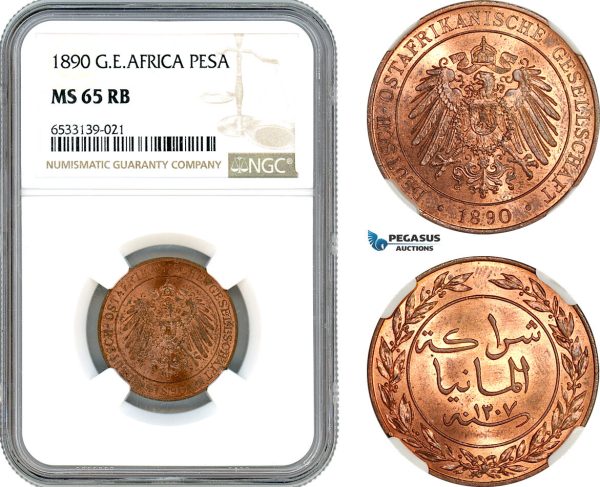 AI437, German East Africa, 1 Pesa 1890, Berlin Mint, NGC MS65RB