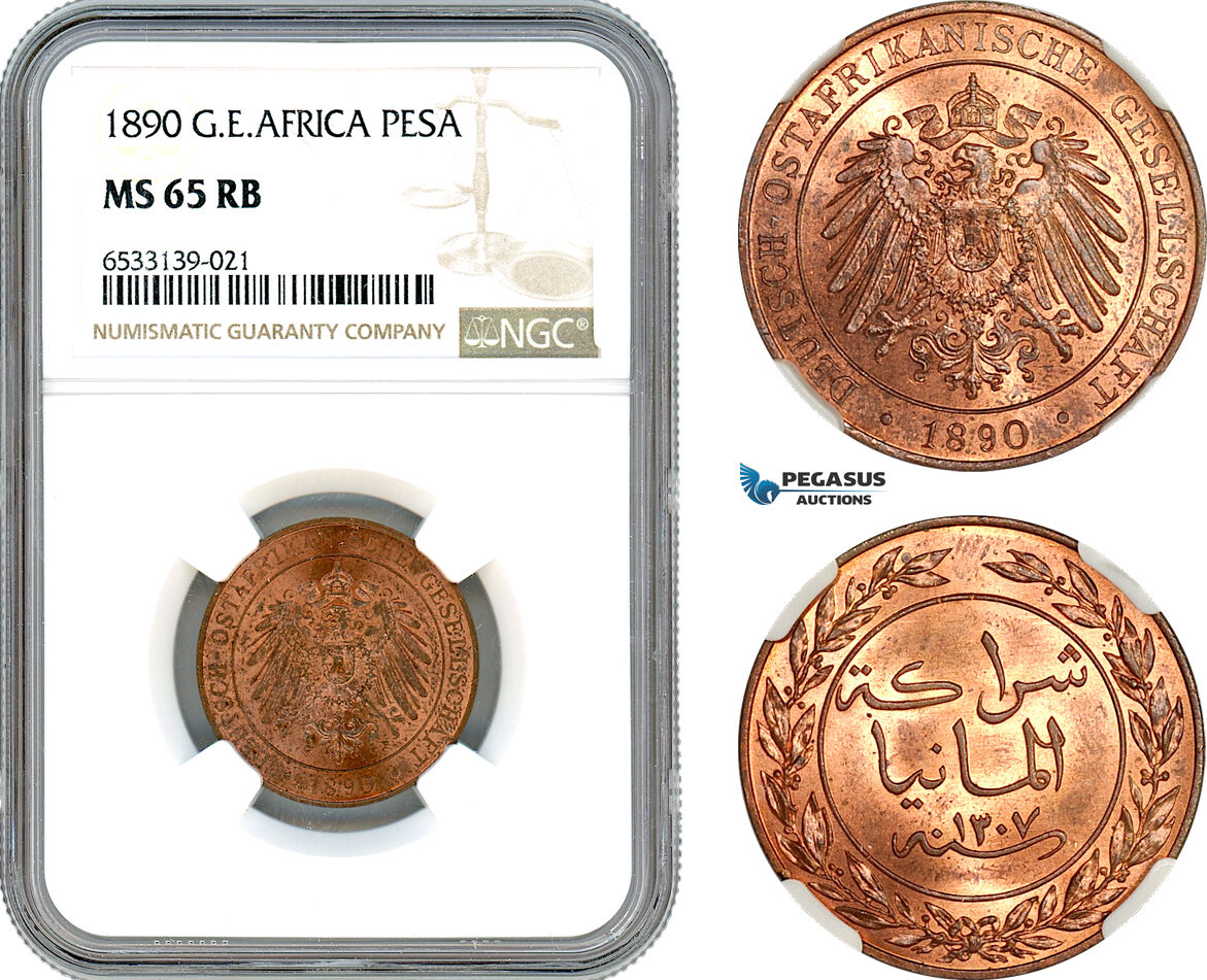 AI437, German East Africa, 1 Pesa 1890, Berlin Mint, NGC MS65RB